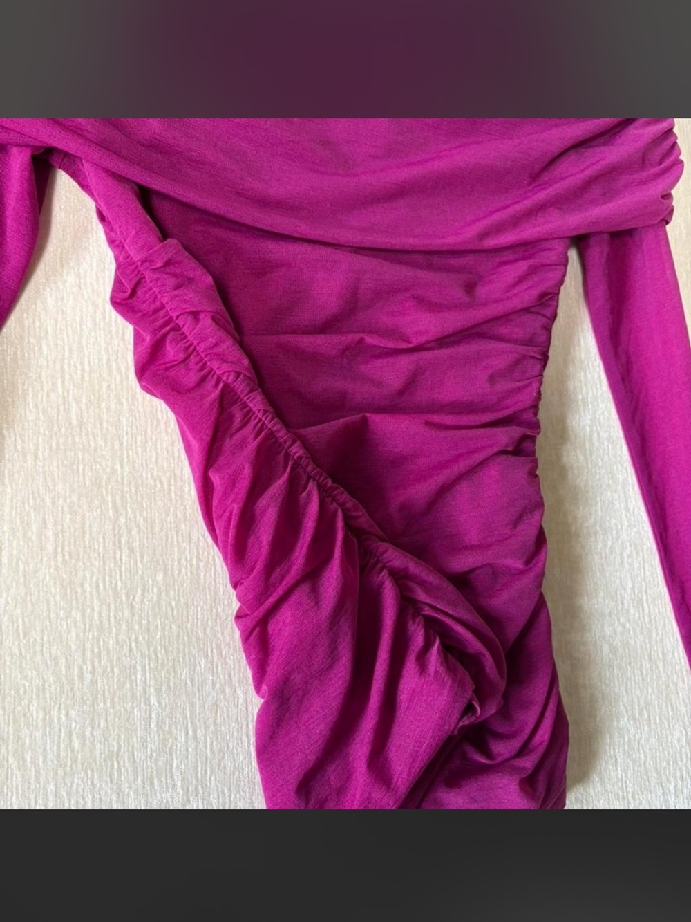 Open Edit Off-Shoulder Ruched Long-Sleeve Top - Magenta - Picture 6 of 6